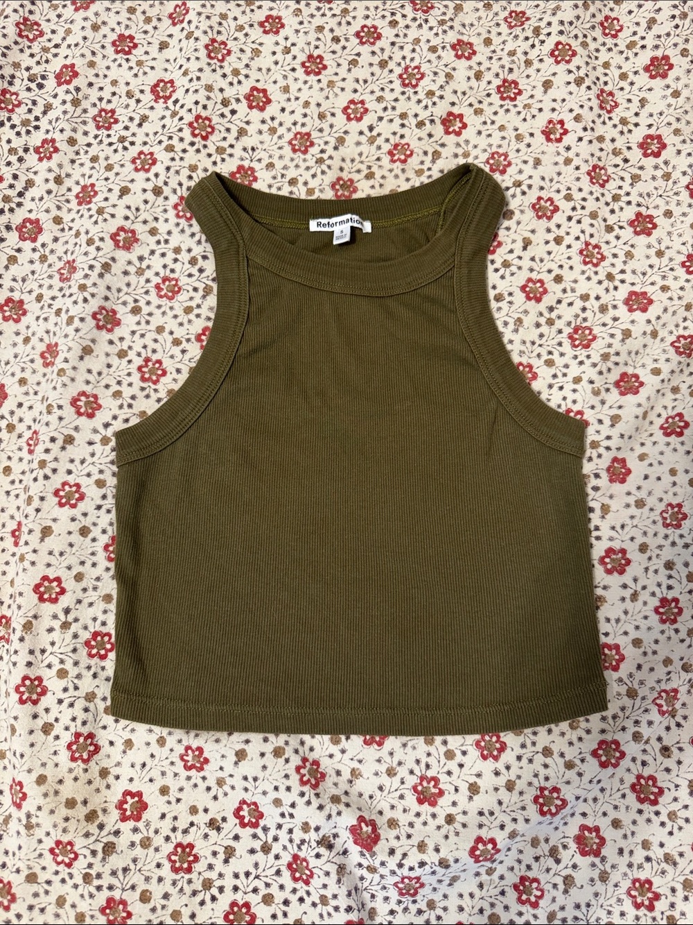 Reformation Olive Ribbed Crop Tank Top